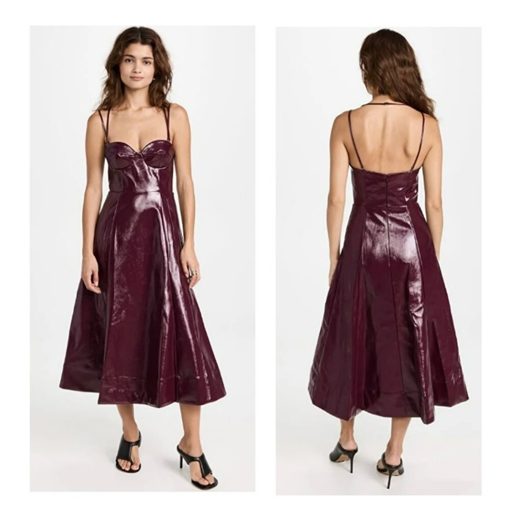 STAUD Plum Abstract Faux Leather Midi Dress Sz 12
